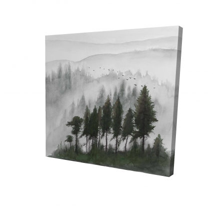 Mountains landscape in dark watercolor
