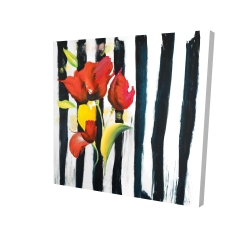 Fleurs rouges sur rayures