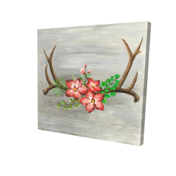 Bois de cerfs et fleurs roses