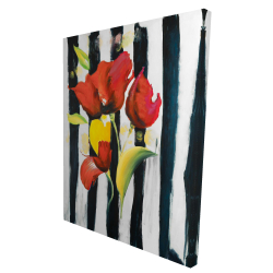 Fleurs rouges sur rayures