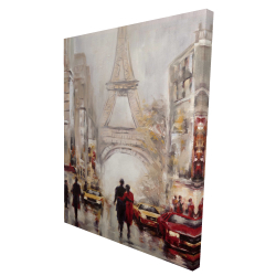 Rue achalandée de paris et tour eiffel