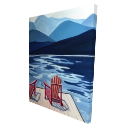 Lake, dock, mountains & chairs