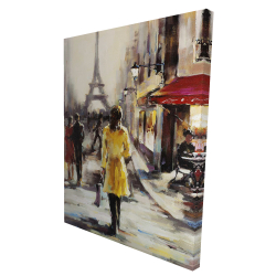 Yellow coat woman walking on the street