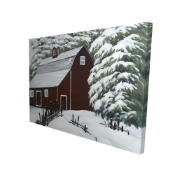 Grange rouge dans la neige