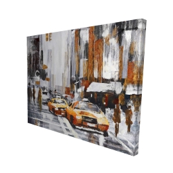 Rue de ville abstraite avec taxis jaunes