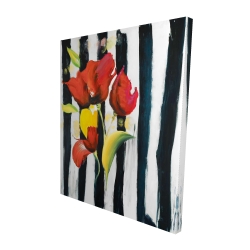 Fleurs rouges sur rayures