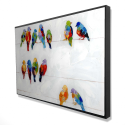Oiseaux colorés sur des fils
