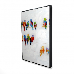 Oiseaux colorés sur des fils
