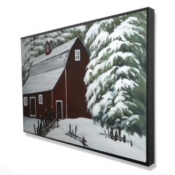 Grange rouge dans la neige