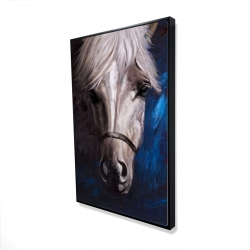 Cheval blanc sur fond bleu