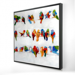 Beaucoup d'oiseaux colorés sur un fil