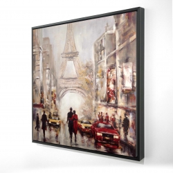 Rue achalandée de paris et tour eiffel