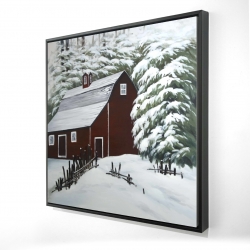 Grange rouge dans la neige