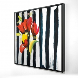 Fleurs rouges sur rayures