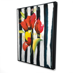 Fleurs rouges sur rayures