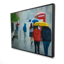 People walking under umbrella by a rainy day
