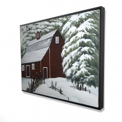 Grange rouge dans la neige