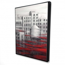 Gray city with red clouds