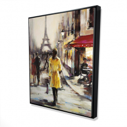Yellow coat woman walking on the street