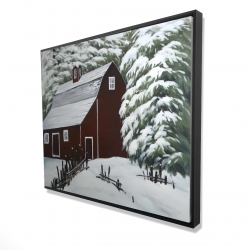 Grange rouge dans la neige