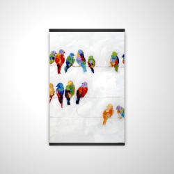 Oiseaux colorés sur des fils