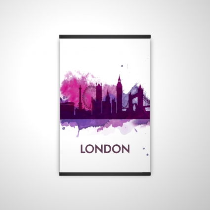 Purple silhouette of london
