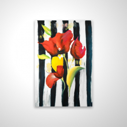 Fleurs rouges sur rayures
