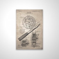 Beige blueprint of a fishing reel