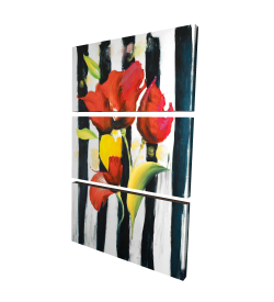 Fleurs rouges sur rayures