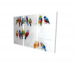 Oiseaux colorés sur des fils