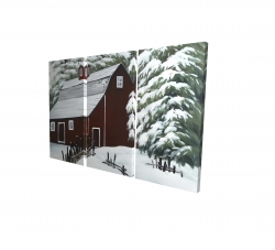 Grange rouge dans la neige