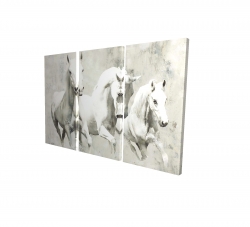 Three white horses running