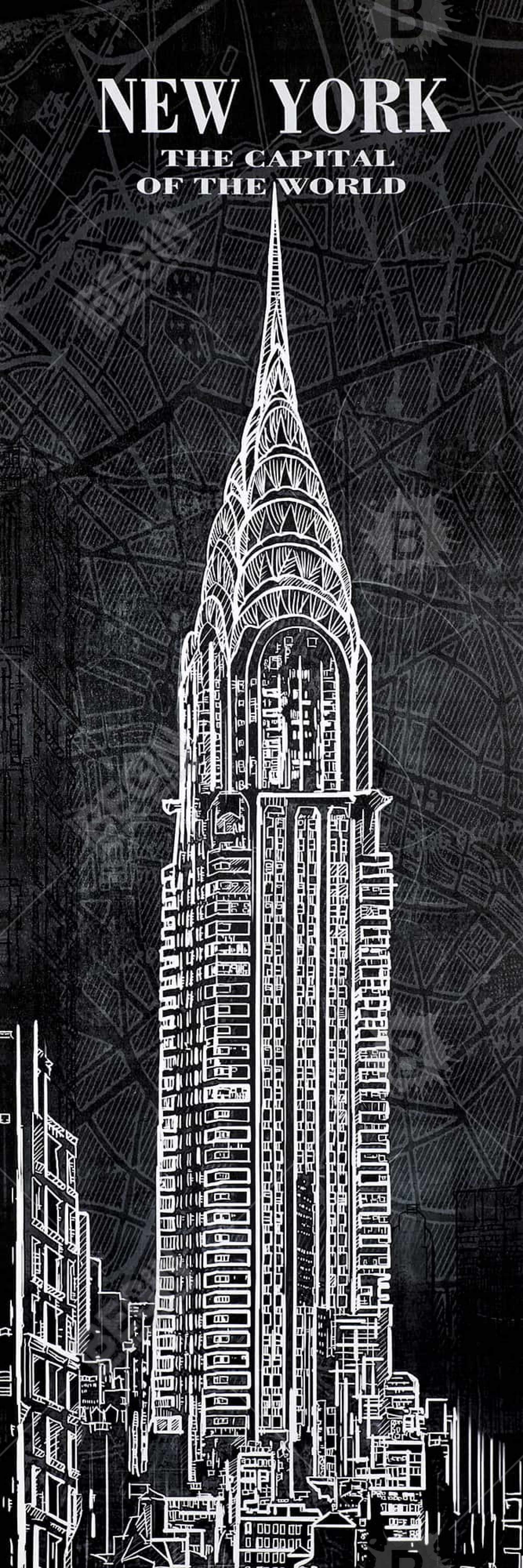 Chrystler tower sketch with a map in background