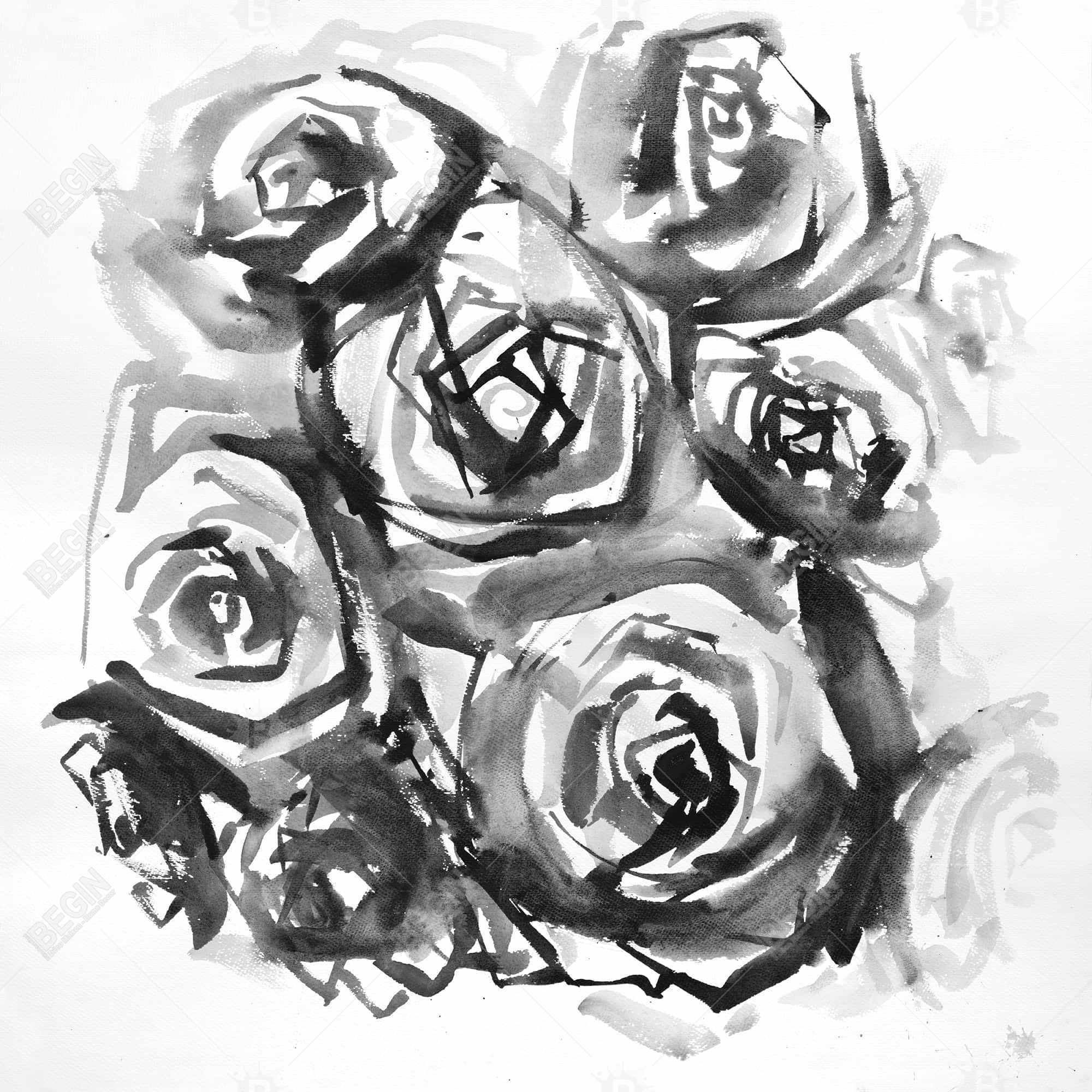 Roses abstraites monochrome