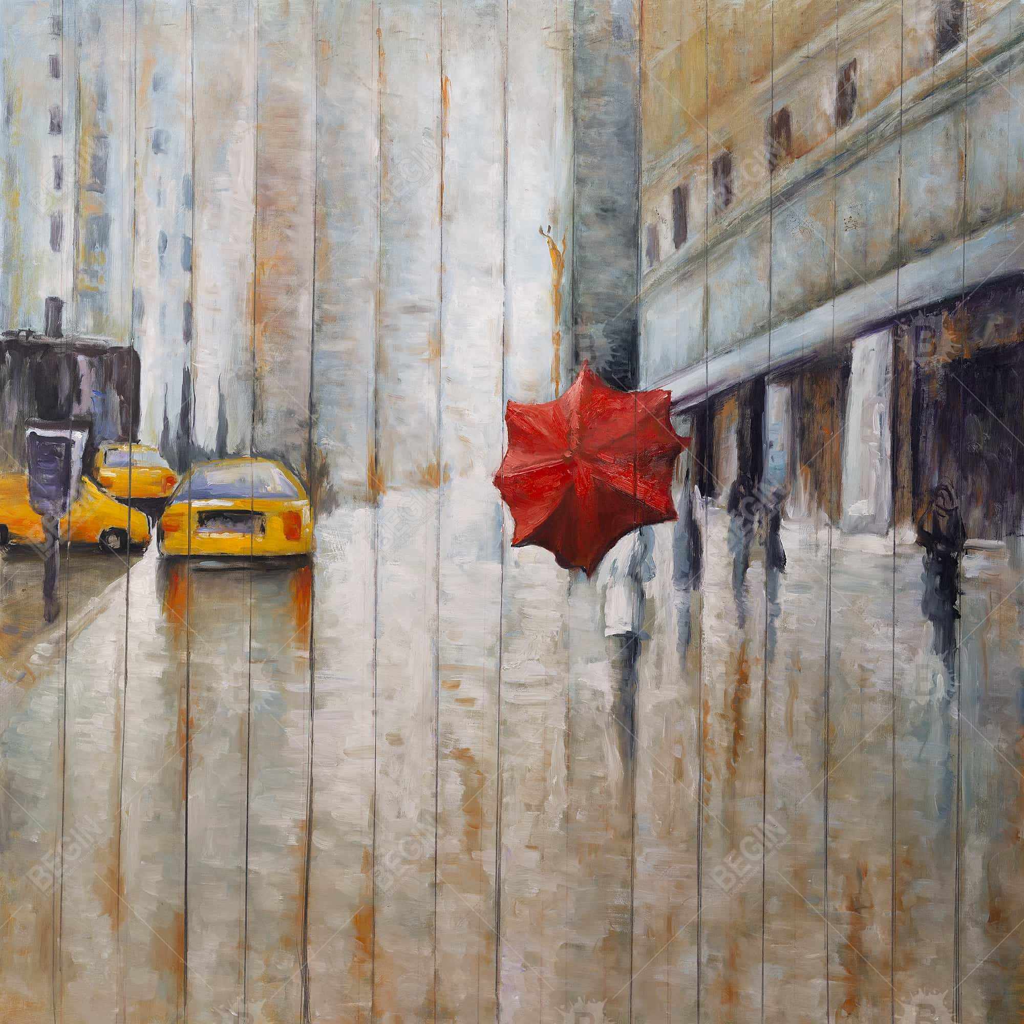 Red umbrella in the street