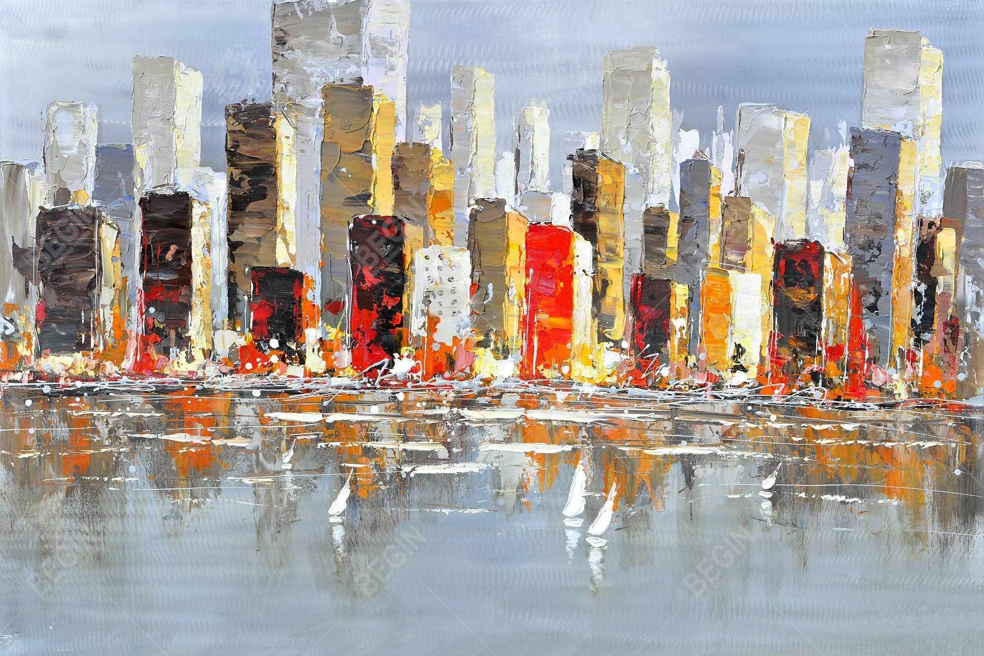 Colorful buildings with water reflection