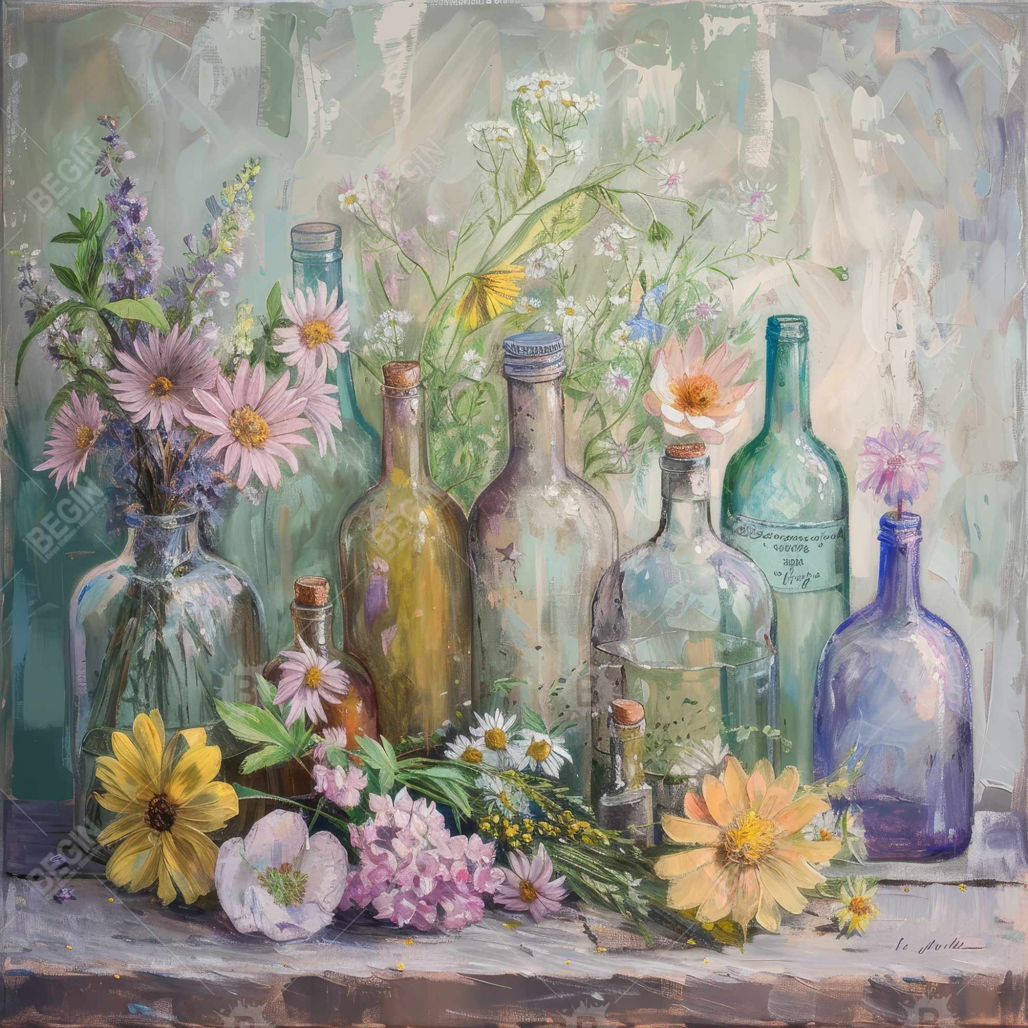 Flowers and bottles