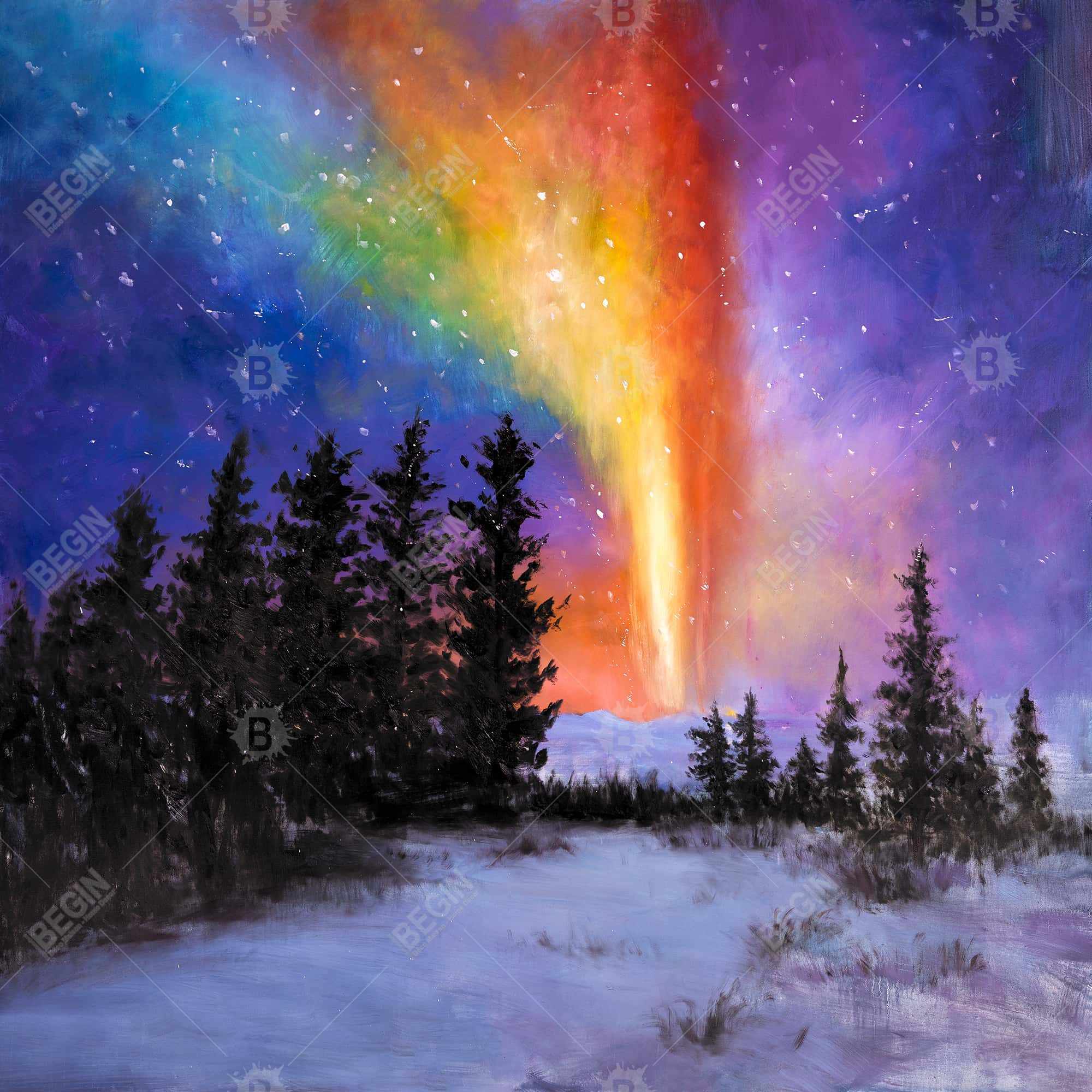 Aurora borealis in the forest