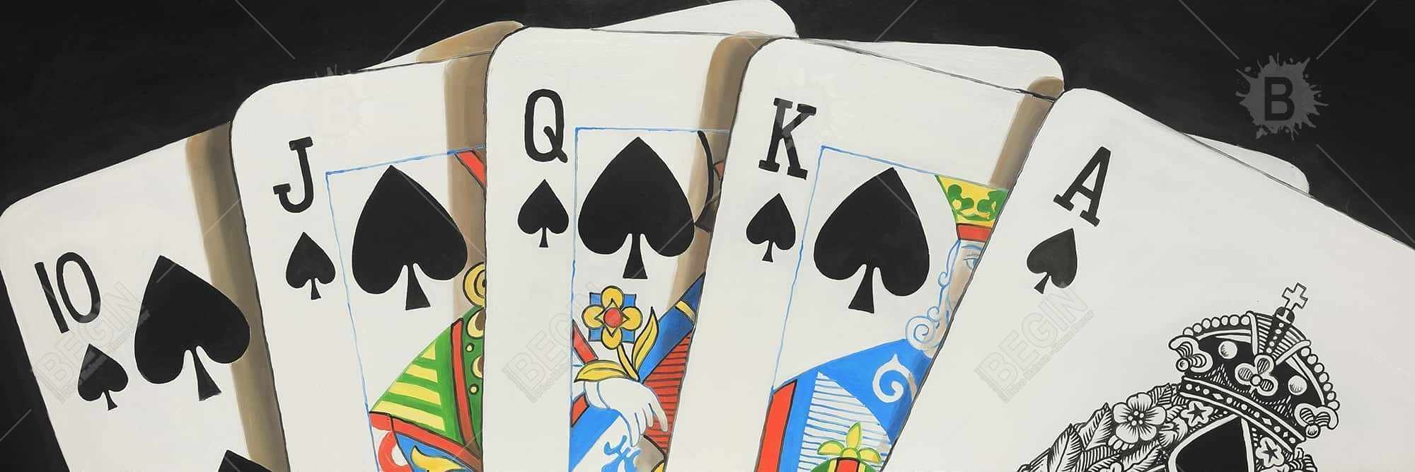Card game spades royal flush closeup