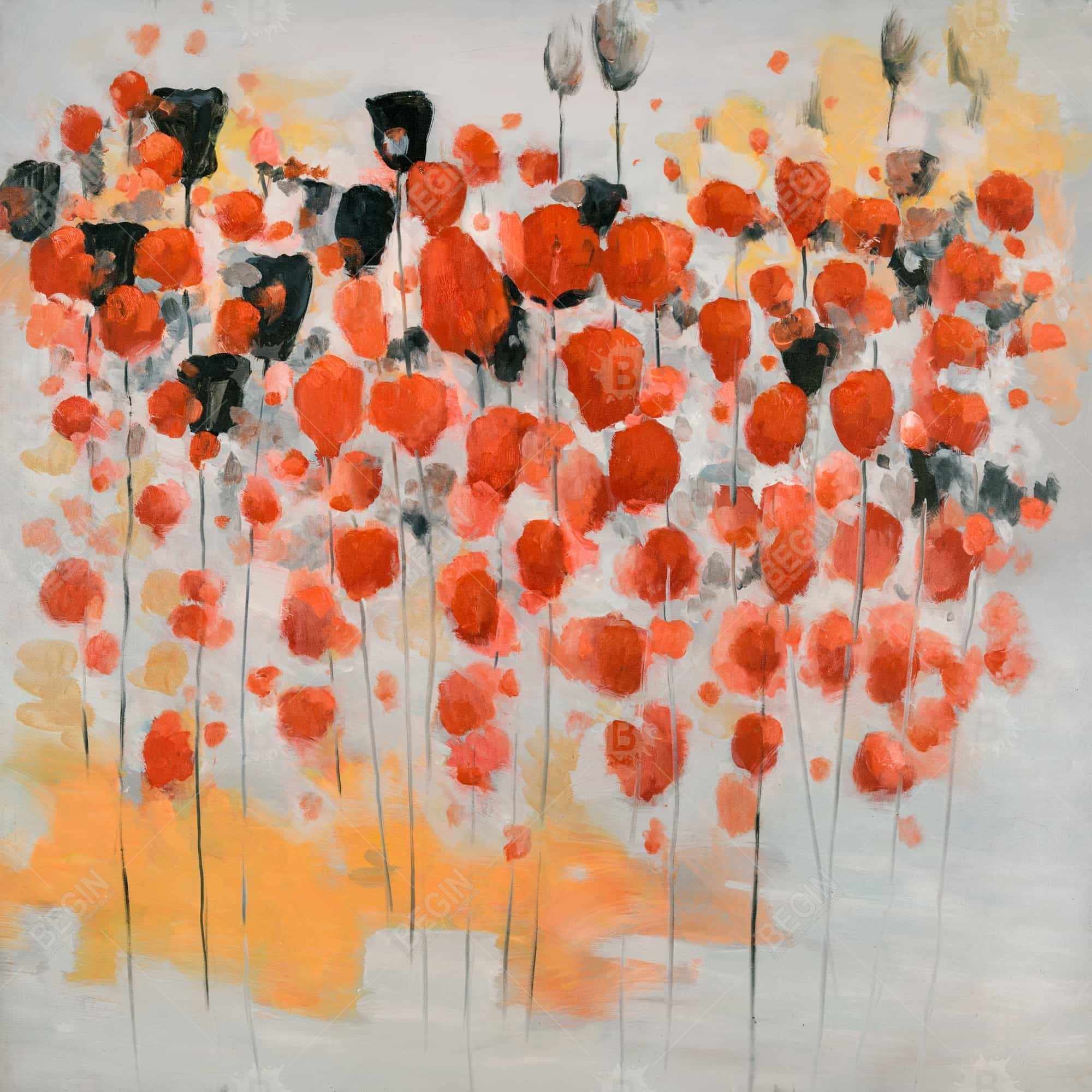 Abstract red dotted flowers field
