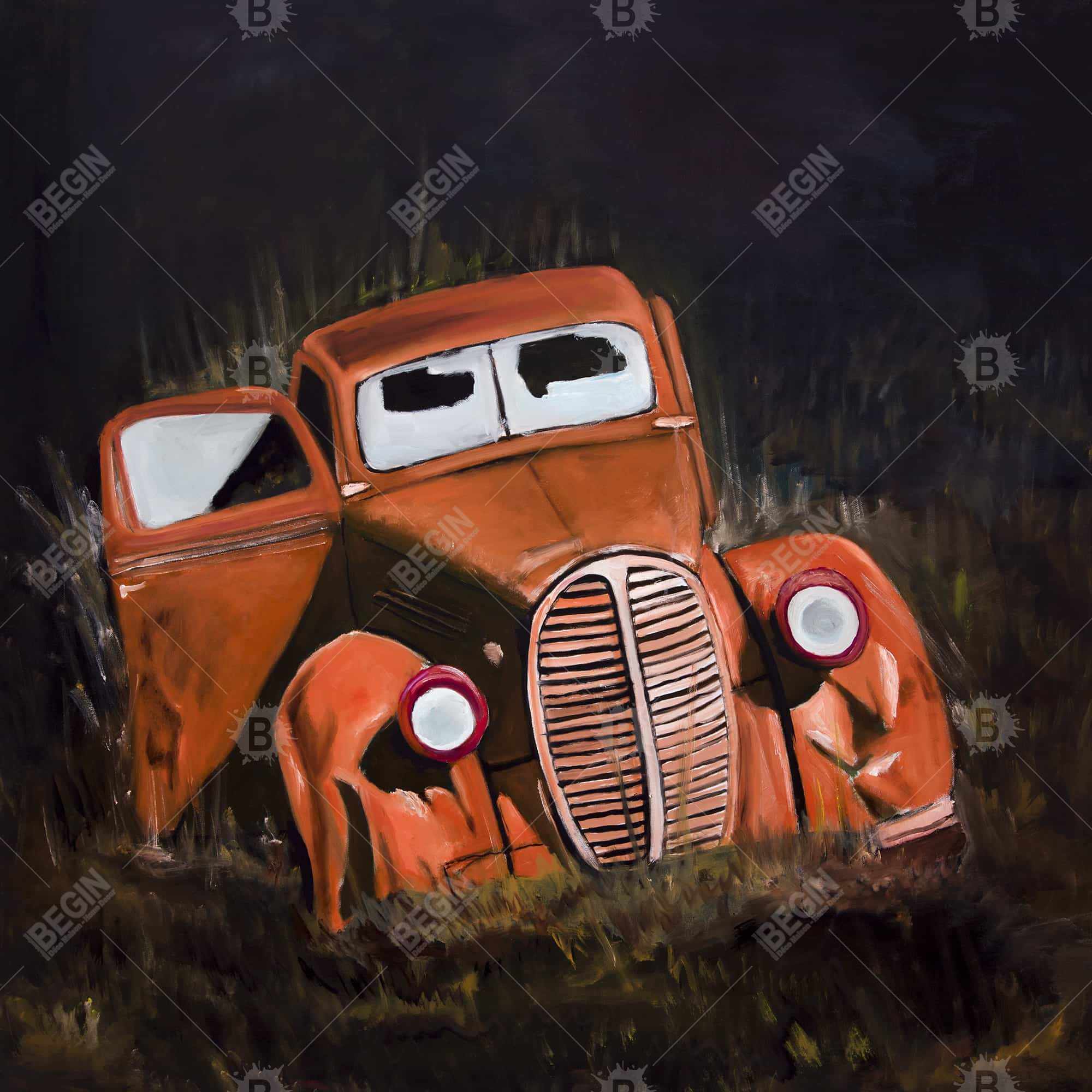 Humpy old car by night