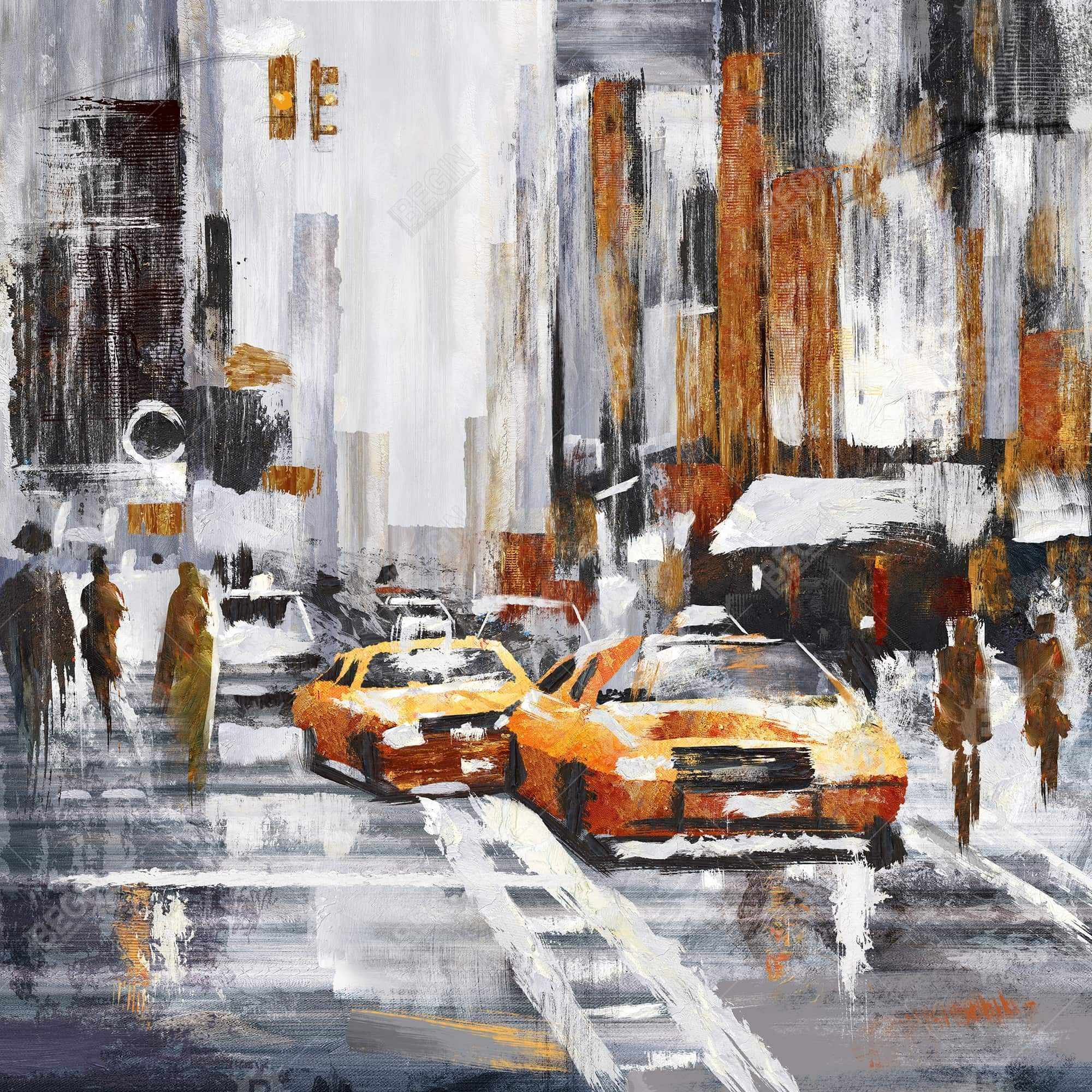 Rue de ville abstraite avec taxis jaunes