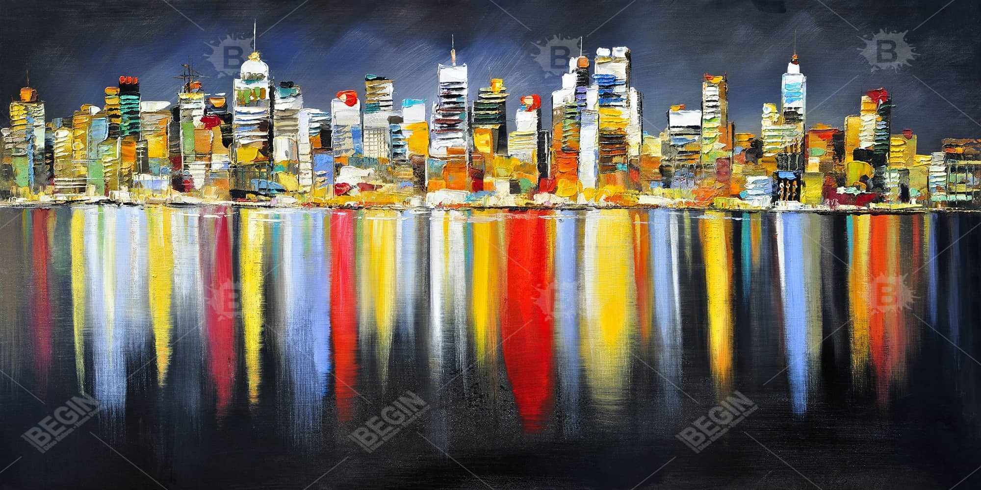 Colorful reflection of a cityscape by night