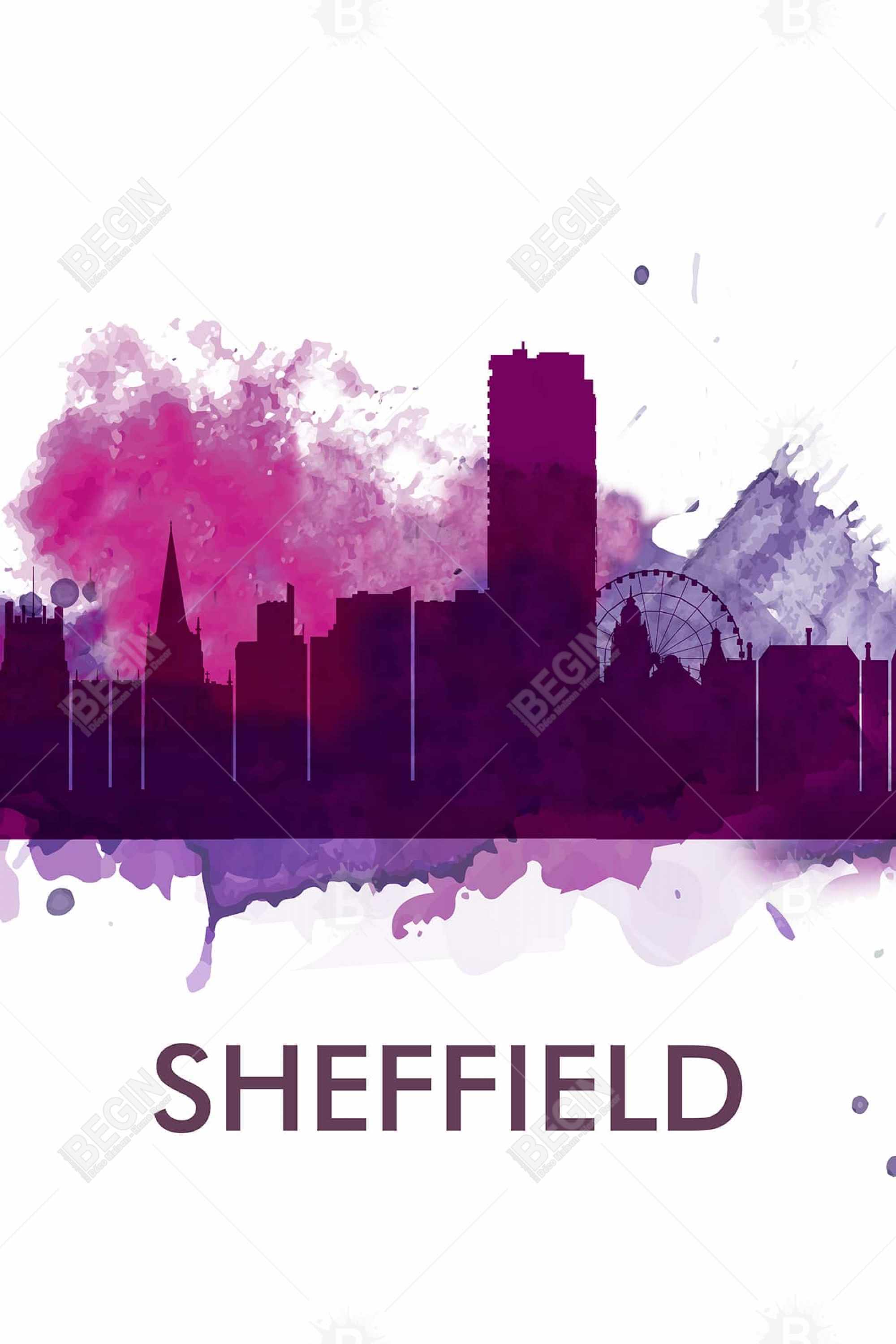 Silhouette en éclats de couleurs de la ville de sheffield