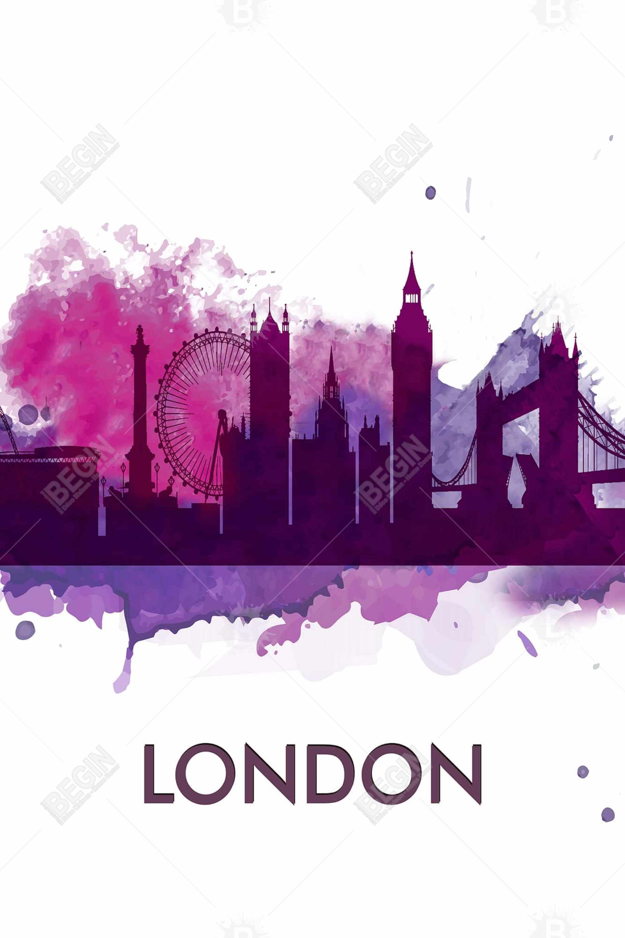 Purple silhouette of london