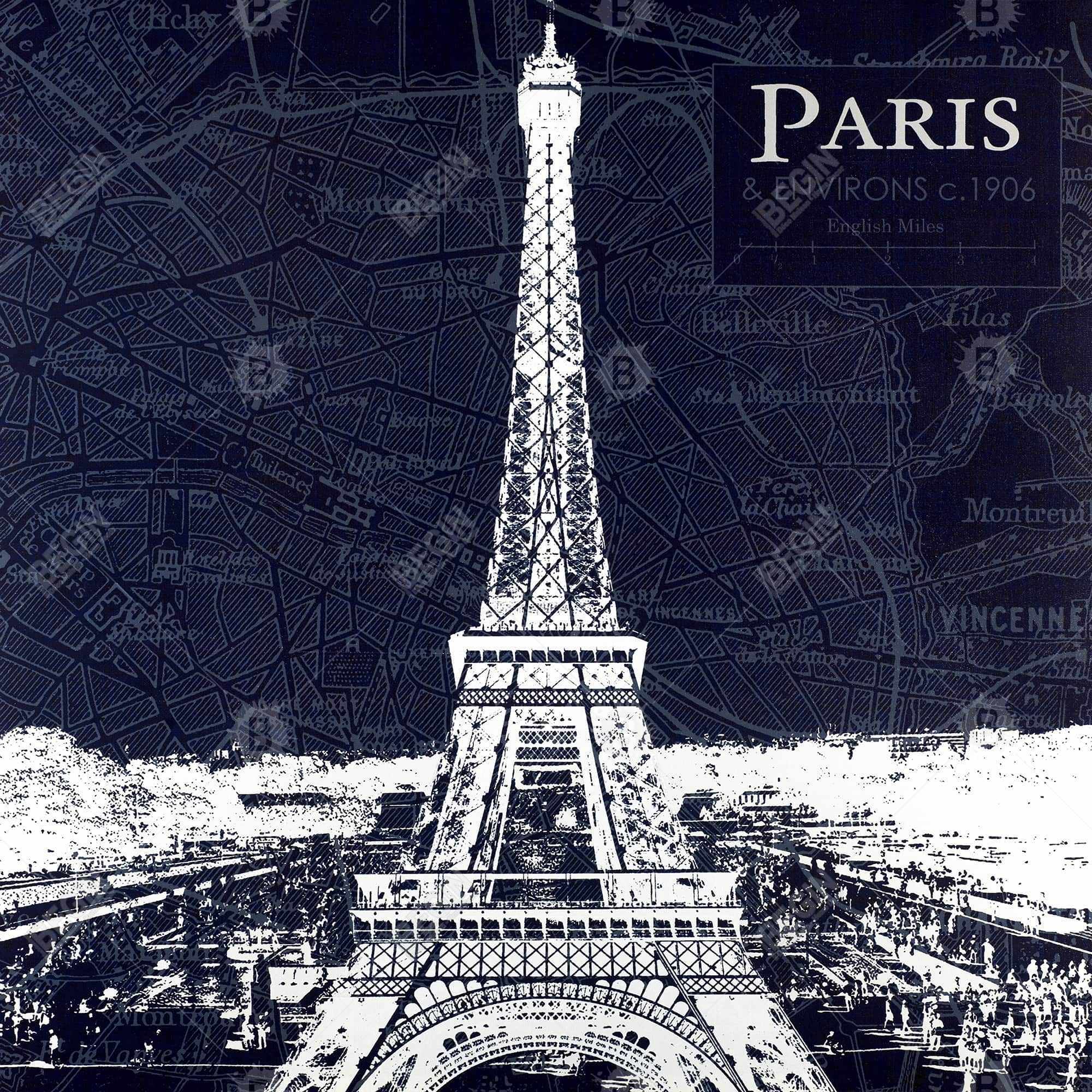 Paris blue print and eiffel tower