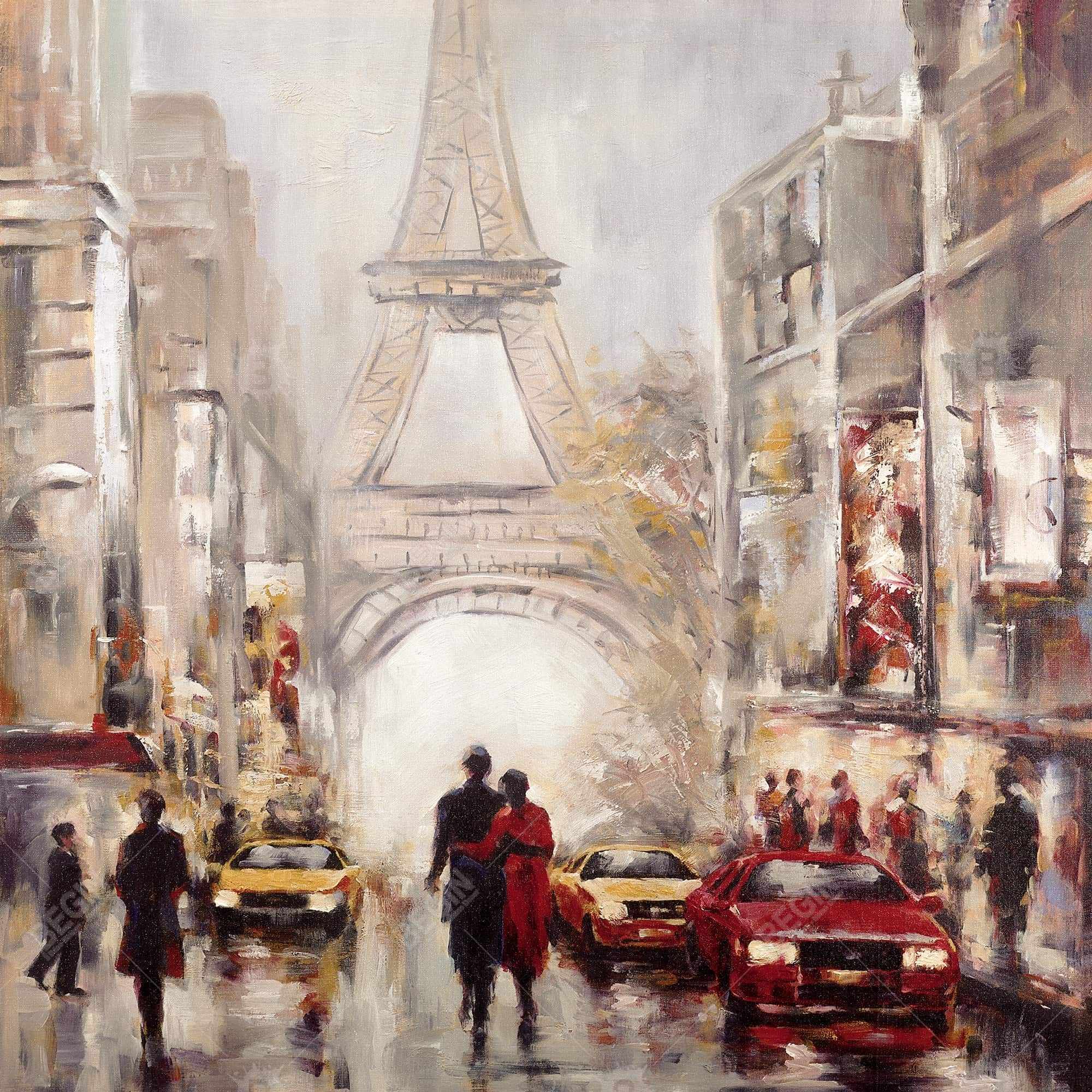 Rue achalandée de paris et tour eiffel