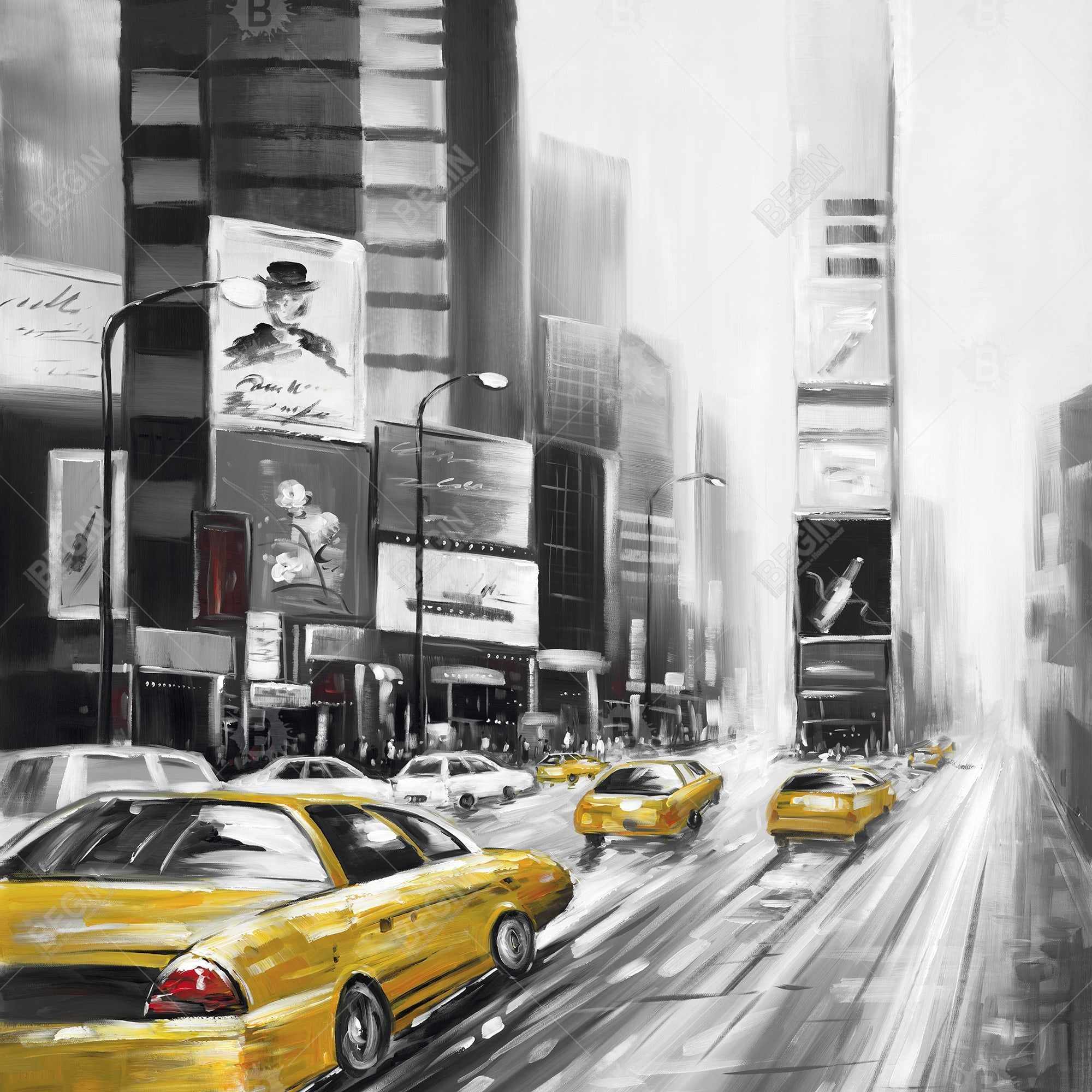 Times square and yellow taxis