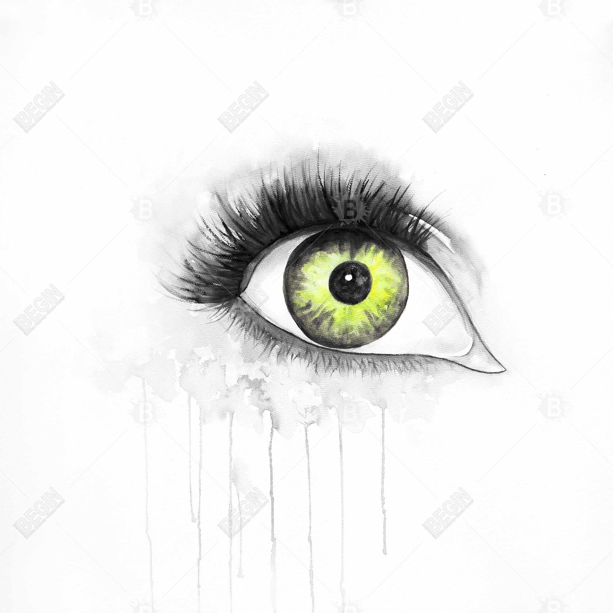 Oeil vert à l'aquarelle
