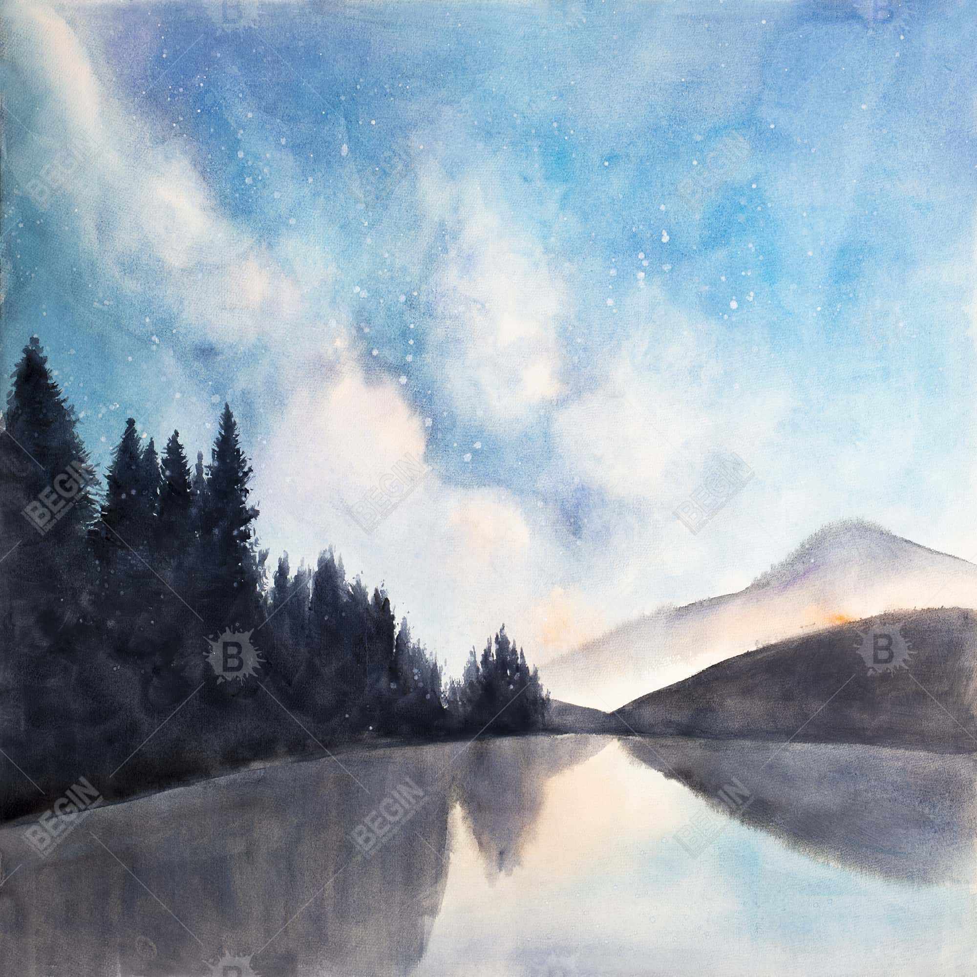 Vue sur le lac de nuit